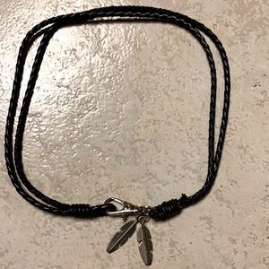 Black leather choker, wrist, or ankle wrap with dangling silver feathers 🪶New.